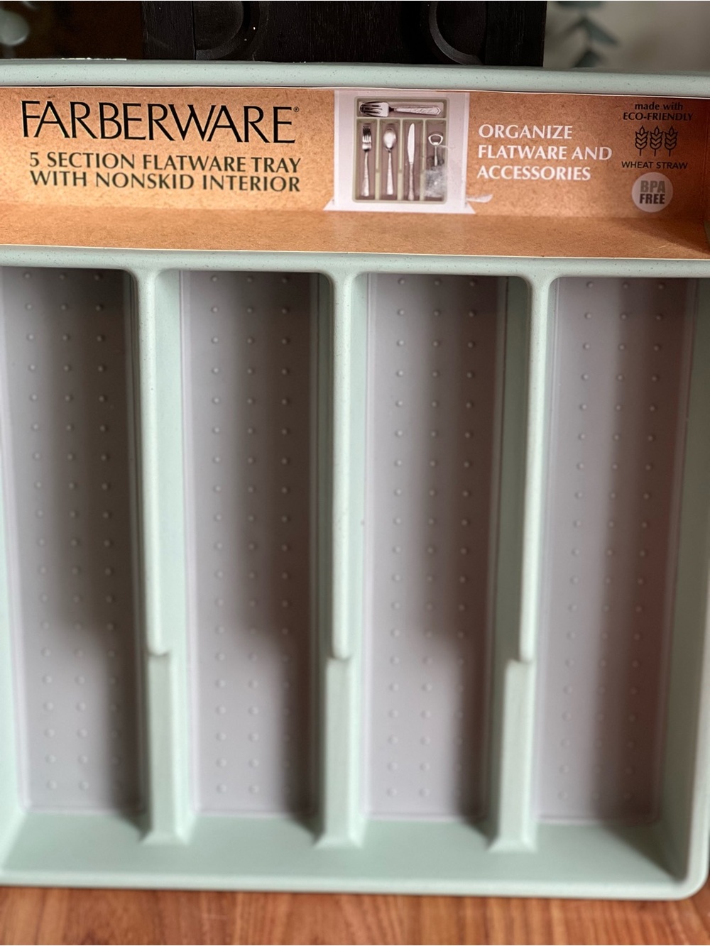 Farberware Mint 5-Section Flatware Tray with Nonskid Interior
